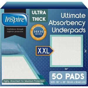 Inspire 36x36 Extra Large Super Absorbent Disposable Waterproof Bed Pads